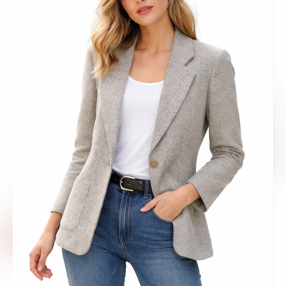 That's Me! Women's Wool Blend Blazer Size 7/8 Tan Brown Checkered Made in USA